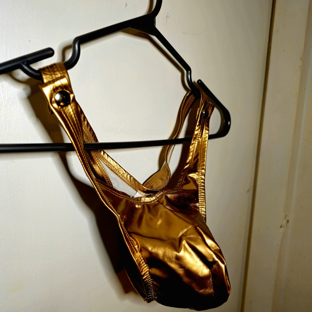 Mens Gold Vinyl Thong Underwear
